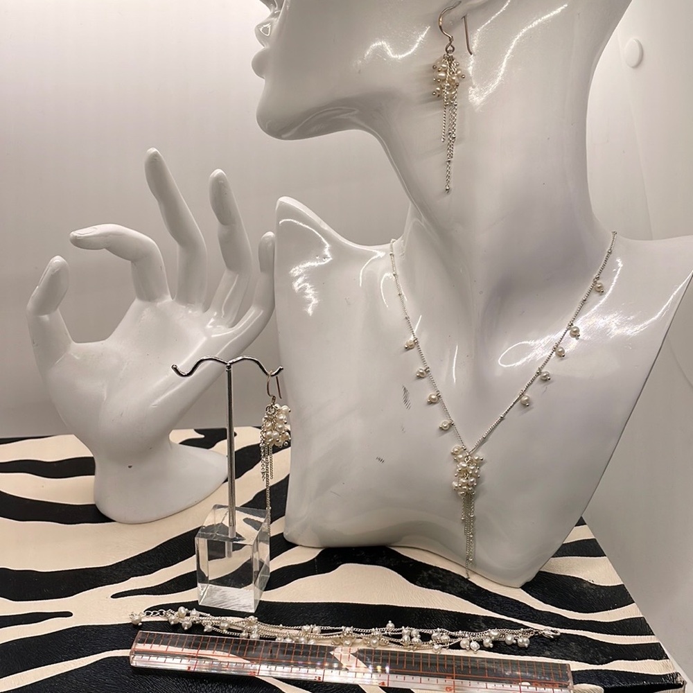 Tiny Pearl Beads & Sterling Silver Chains Set